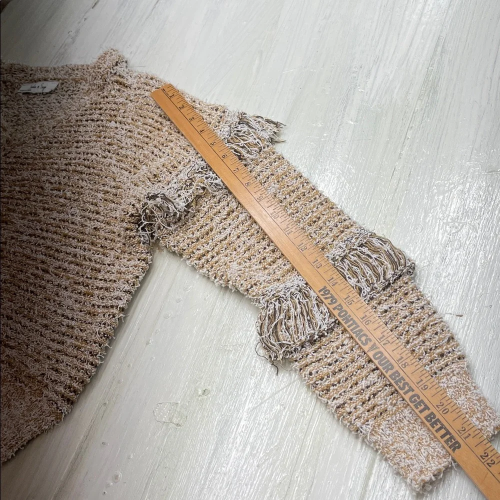 Sadie & Sage Cropped Tan V-Neck Sweater with Fringe Sz S